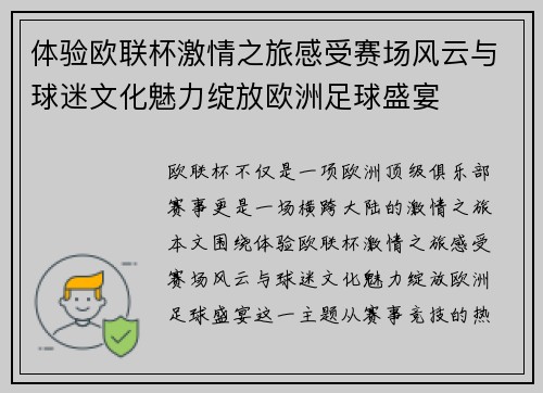 体验欧联杯激情之旅感受赛场风云与球迷文化魅力绽放欧洲足球盛宴
